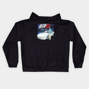 Initial D FC RX7 Stage 1 Drifting - Ryosuke Takahash RedSuns night drive anime Kids Hoodie